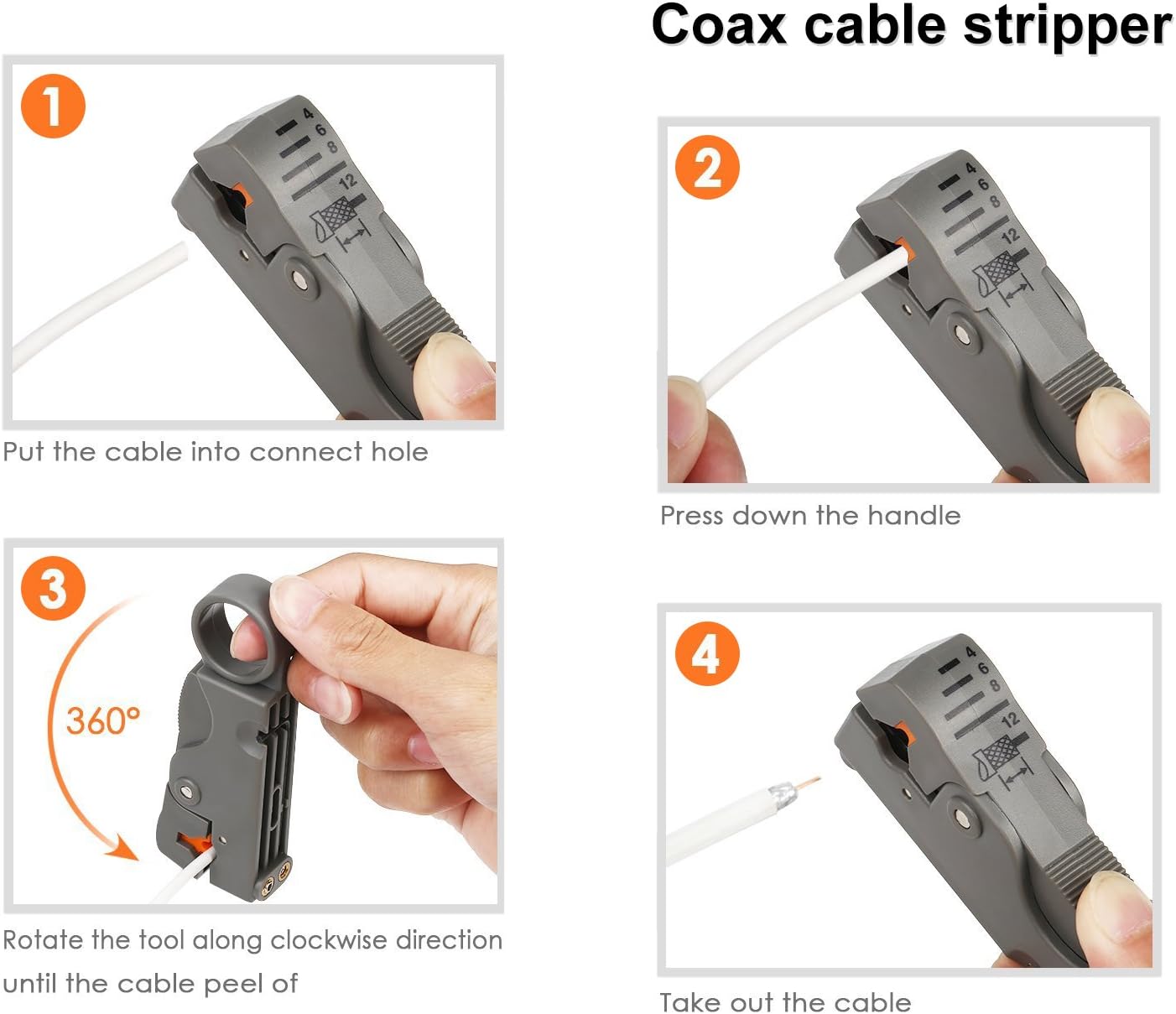 Coax Crimper, RG6 Coax Cable Crimper Coaxial Compression Tool Set Kit, Wire Stripper with F RG59 Included Compression Connectors, Tools,Stripper