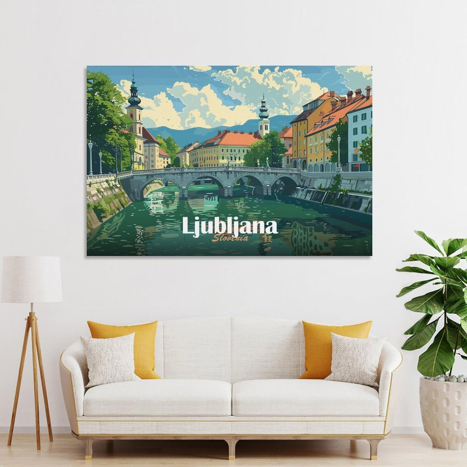 Junmoney Unframe-Style-1-1 Ljubljana, Slovenia Cityscape Canvas Wall Art 24X36inch(60X90cm), For Workspace Walls, Study Corners Or Bedrooms, Wall Art That Adds Style To Work Areas
