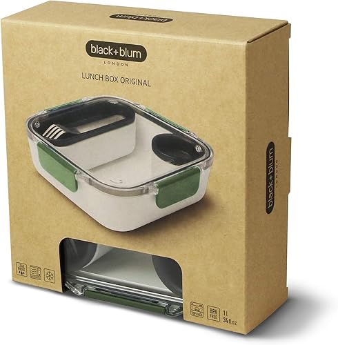 Miniatura 4 de BLACK + BLUM Contenedor de alimentos estilo caja Bento con compartimento  Lonchera empacada con tenedor de viaje de acero inoxidable, a prueba de