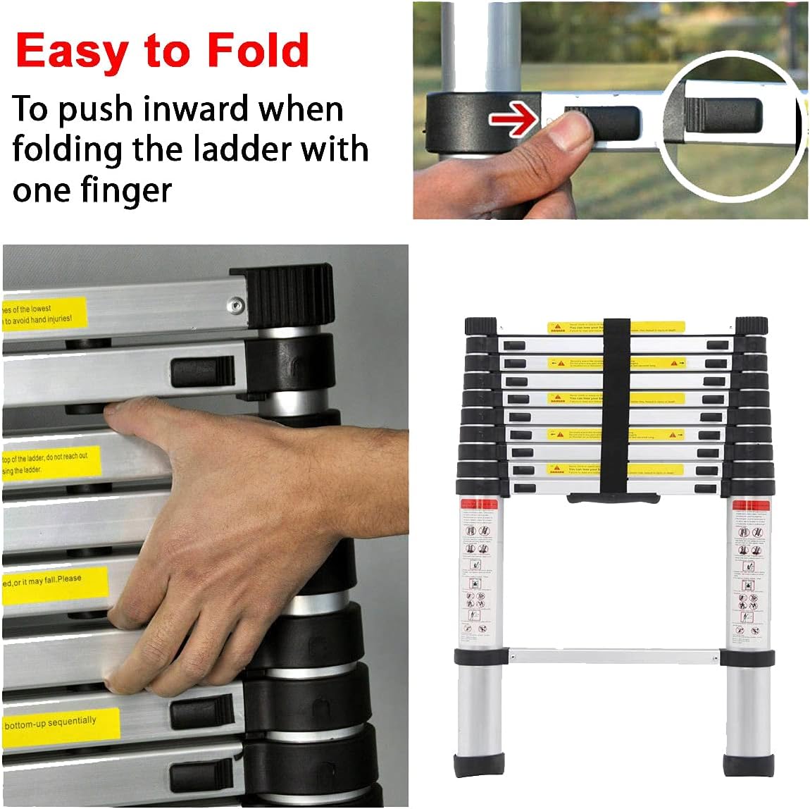 Telescoping Extension Ladder, 10.5 FT Aluminum Telescoping Ladder 3.2M Telescopic Extension Ladder with Locking Mechanism Multi Purpose Compact Ladders for Home Ourdoors 330LB Capa