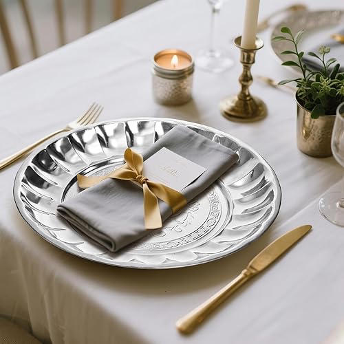 Miniatura 7 de DEAYOU Paquete de 8 platos redondos de acero inoxidable, platos llanos grandes de 12 pulgadas para comer, niños, platos vintage para servir