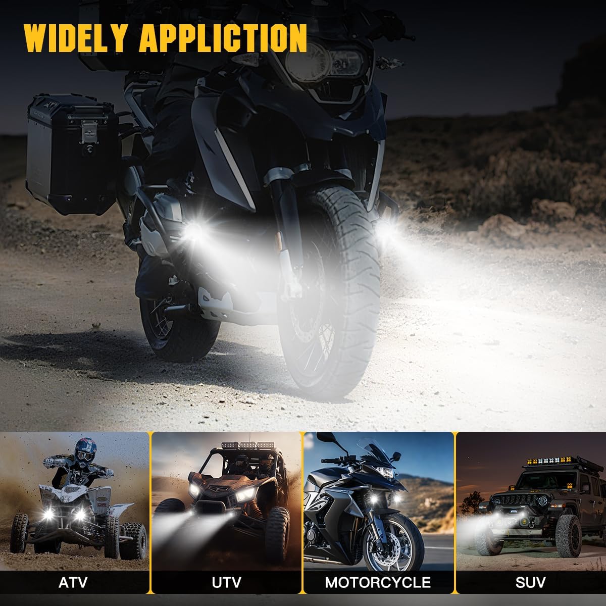 Motorcycle Auxiliary Lights LED Kit 70W Round Driving Fog Light White with Mount Brackets Wire Harness Switch Waterproof for R1200gs ADV Adventure Touring Sport Cruiser Streetbike ATV UTV