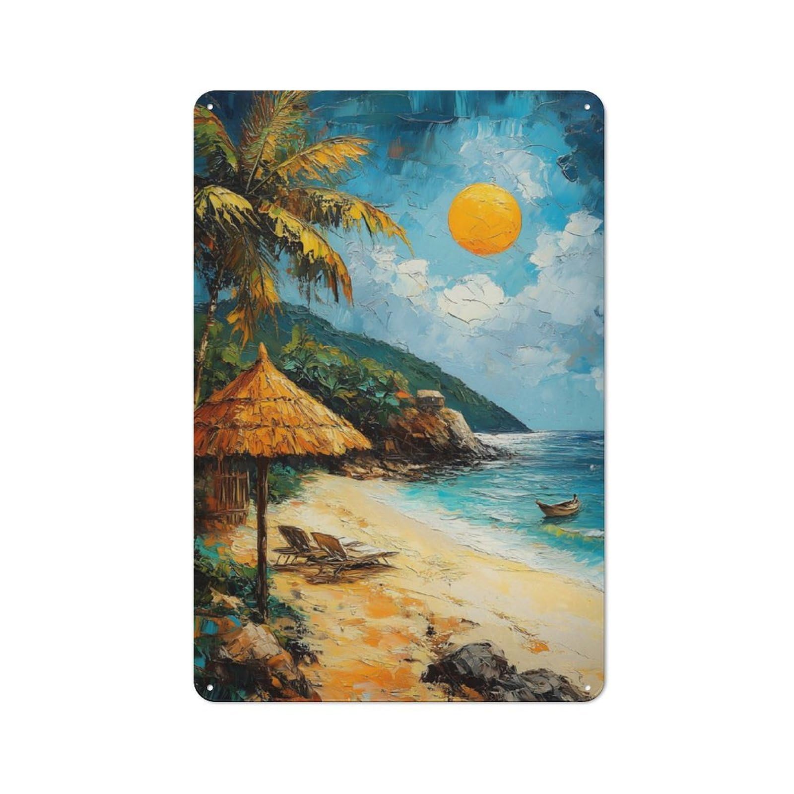 Junmoney Tropical Beach Sunset Retro Metal Wall Sign 30X20cm With For Garage Wall, A Decorative Metal Sign For Garages And Workshops