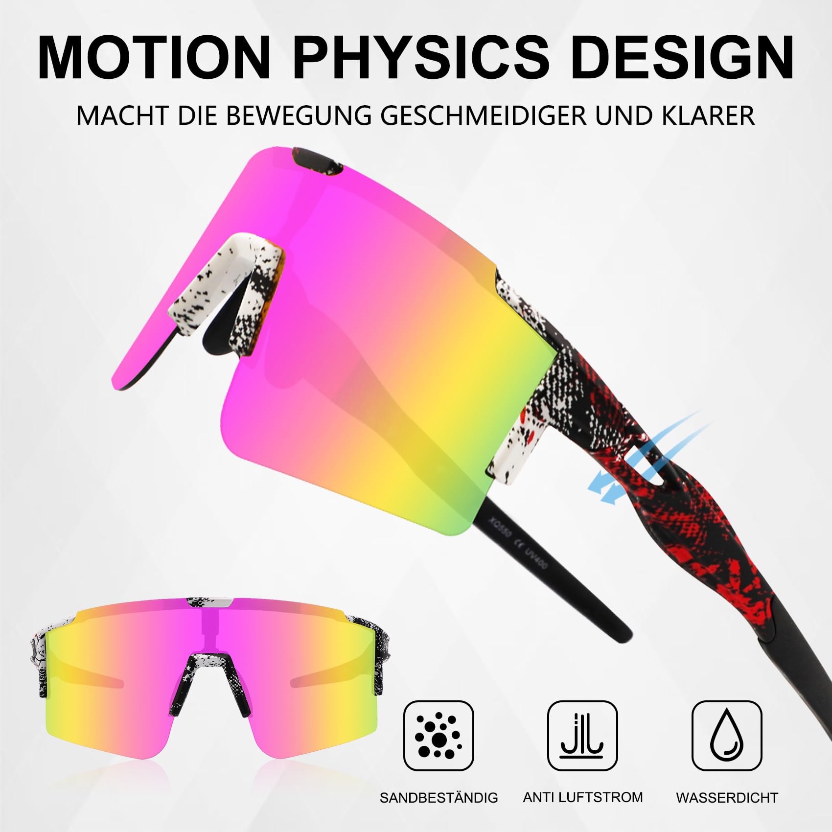 DUDUKING Gafas de sol deportivas para hombre y mujer, con impresión de transferencia de agua, para deportes al aire libre, ciclismo, correr, para running, golf, protección UV 400, gafas de béisbol