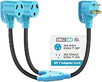 Vista 1 de CircleCord Cable adaptador RV Y de 30 amperios a dos, 30 amperios, enchufe macho NEMA TT-30P a TT-30R hembra con mango de agarre, resistente STW 10