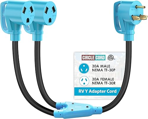 CircleCord Cable adaptador RV Y de 30 amperios a dos, 30 amperios, enchufe macho NEMA TT-30P a TT-30R hembra con mango de agarre, resistente STW 10