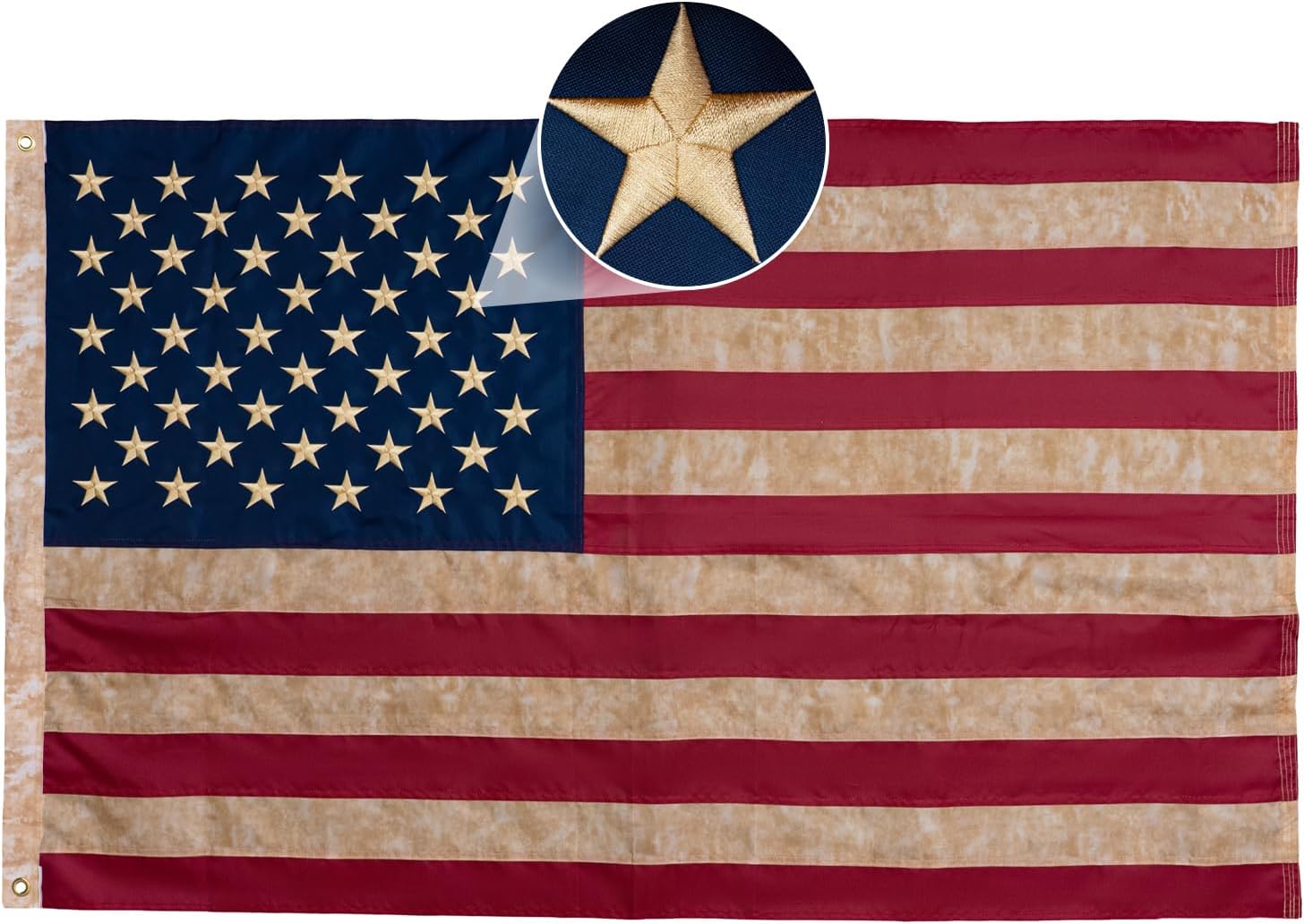 AMZFLAG Vintage American Flag 3x5 ft Tea-Stained Embroidered USA Flags 250th Anniversary Heavy Duty Antiqued US Flags for Outsided with 2 Brass Grommet 4th of July