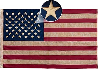 AMZFLAG Vintage American Flag 3x5 ft Tea-Stained Embroidered USA Flags 250th Anniversary Heavy Duty Antiqued US Flags for Outsided with 2 Brass Grommet 4th of July