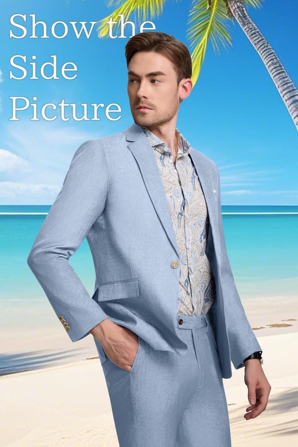 Men 2 Piece Suit Set Tencel Linen Men Suit Blazer Pants Lightweight Slim Fit Prom Tuxedo for Summer Beach Wedding - Image 3