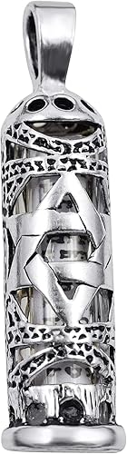 Colgante Mezuzah de Plata de Ley con Estrella de David, Plata esterlina