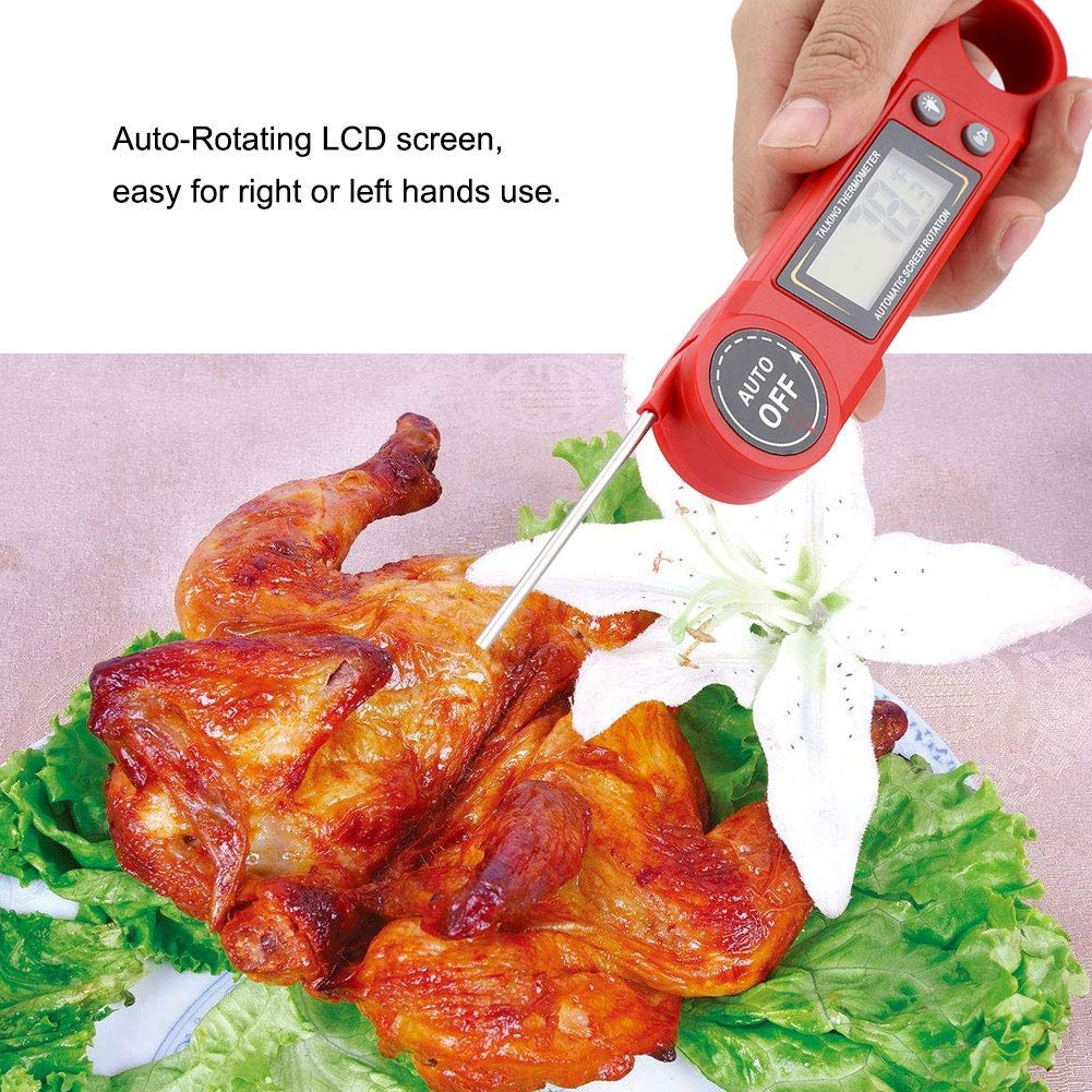 XINGYU Digitales Lebensmittelthermometer, sofort ablesbares Sprachtemperaturmessgerät für Fleisch mit Klappsonde für Grillküchen