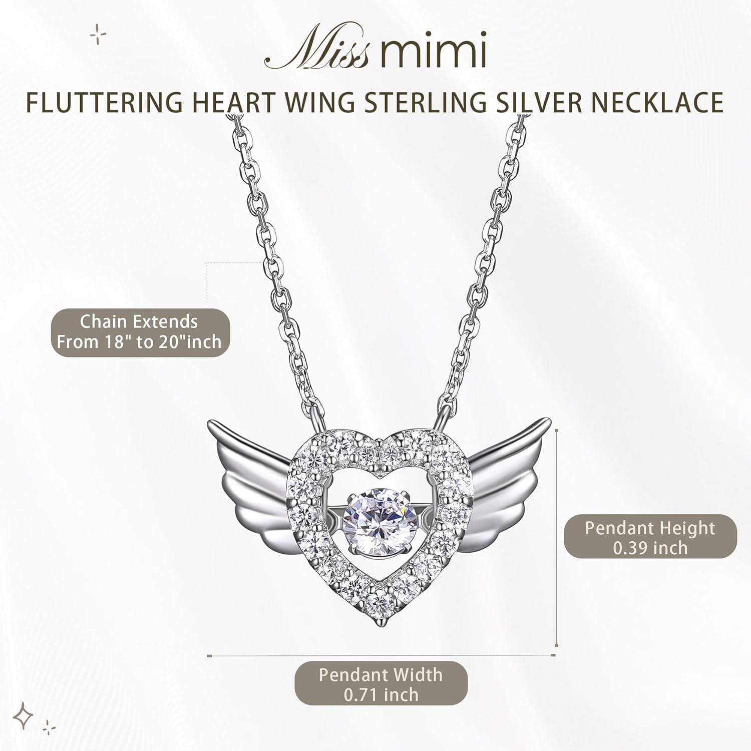 Christmas Gifts for Women,925 Sterling Silver Necklace, Snowflake Angel Wing and CZ Heart Pendant, 1-3 CTTW Cubic Zirconia with Dancing Diamond Design - Image 3