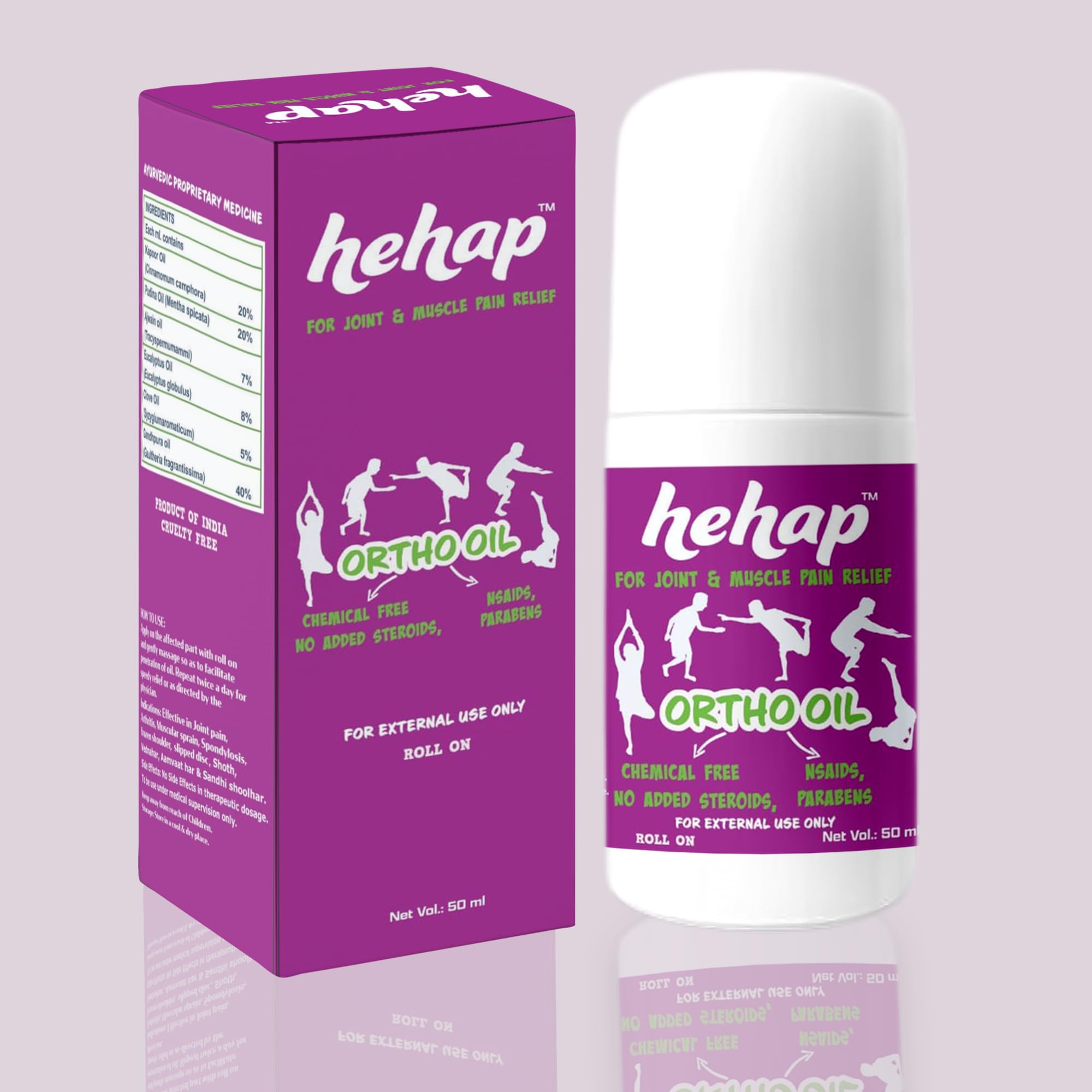 Ortho Oil Pain Roll On Ayurvedic Blended Quick Instant Pain Relief Oil for Body Pains, Joint Pains, Leg pains, Muscles Pains, Muscle Soreness, Lower Back Pain and Neck Pain 50ml