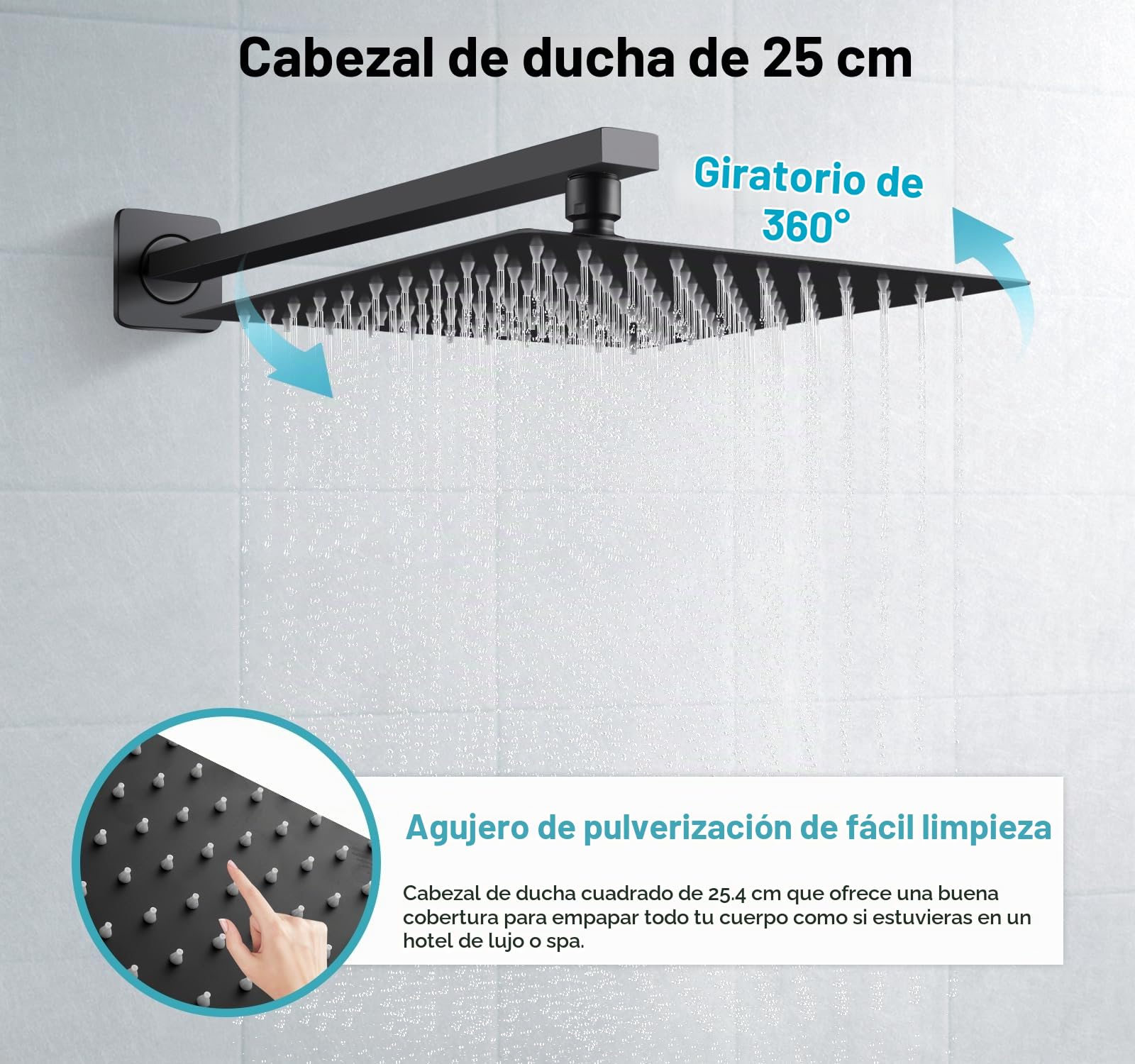 Namuoto Columna Ducha Empotrable Negro, Sistema de Ducha Empotrado Juego de Ducha con 24.5X24.5CM Alcachofa Grifo de Ducha