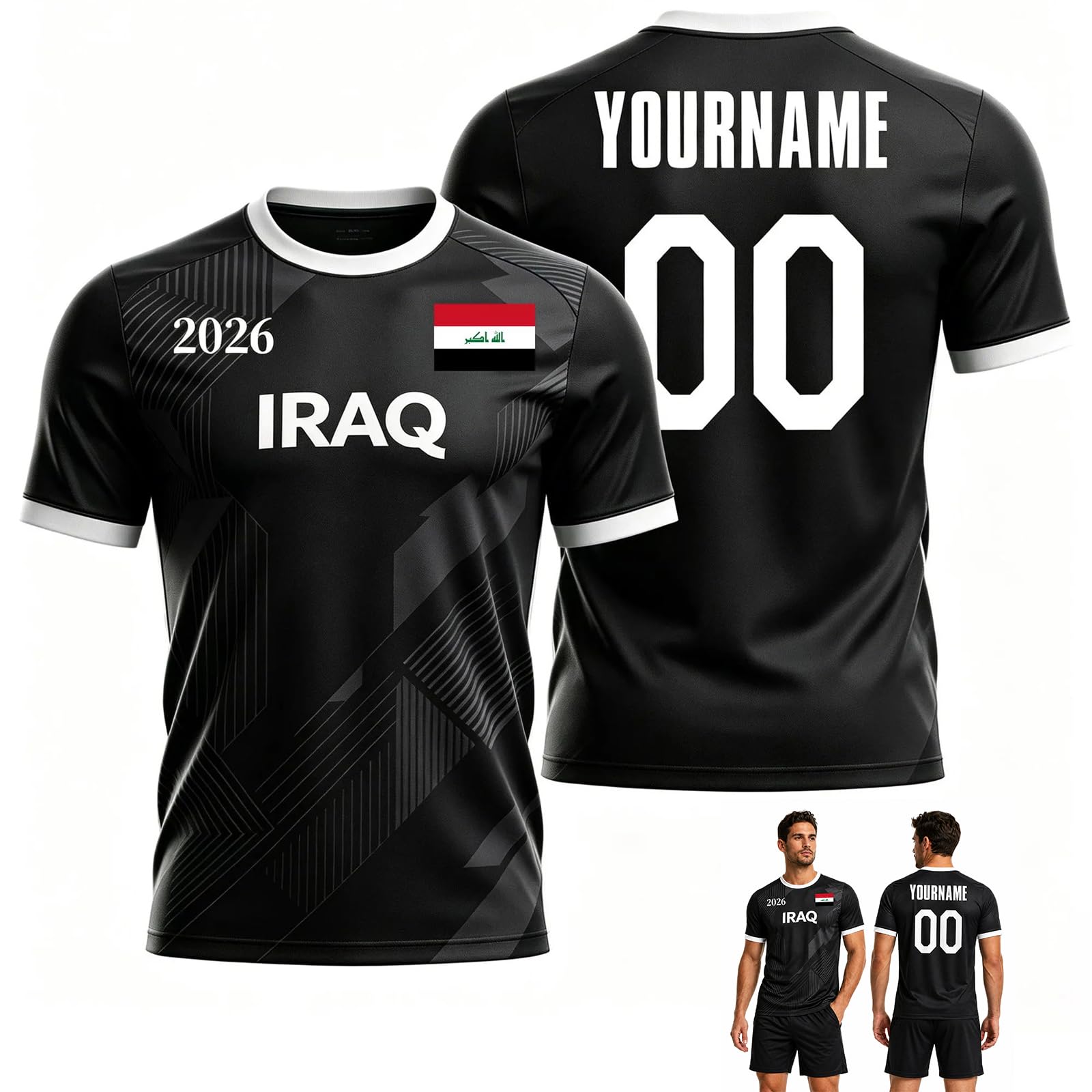 Personalised Football Shirt 2026, Custom Football Jersey with Name and Number for Football Fans Gifts (Iraq-1)