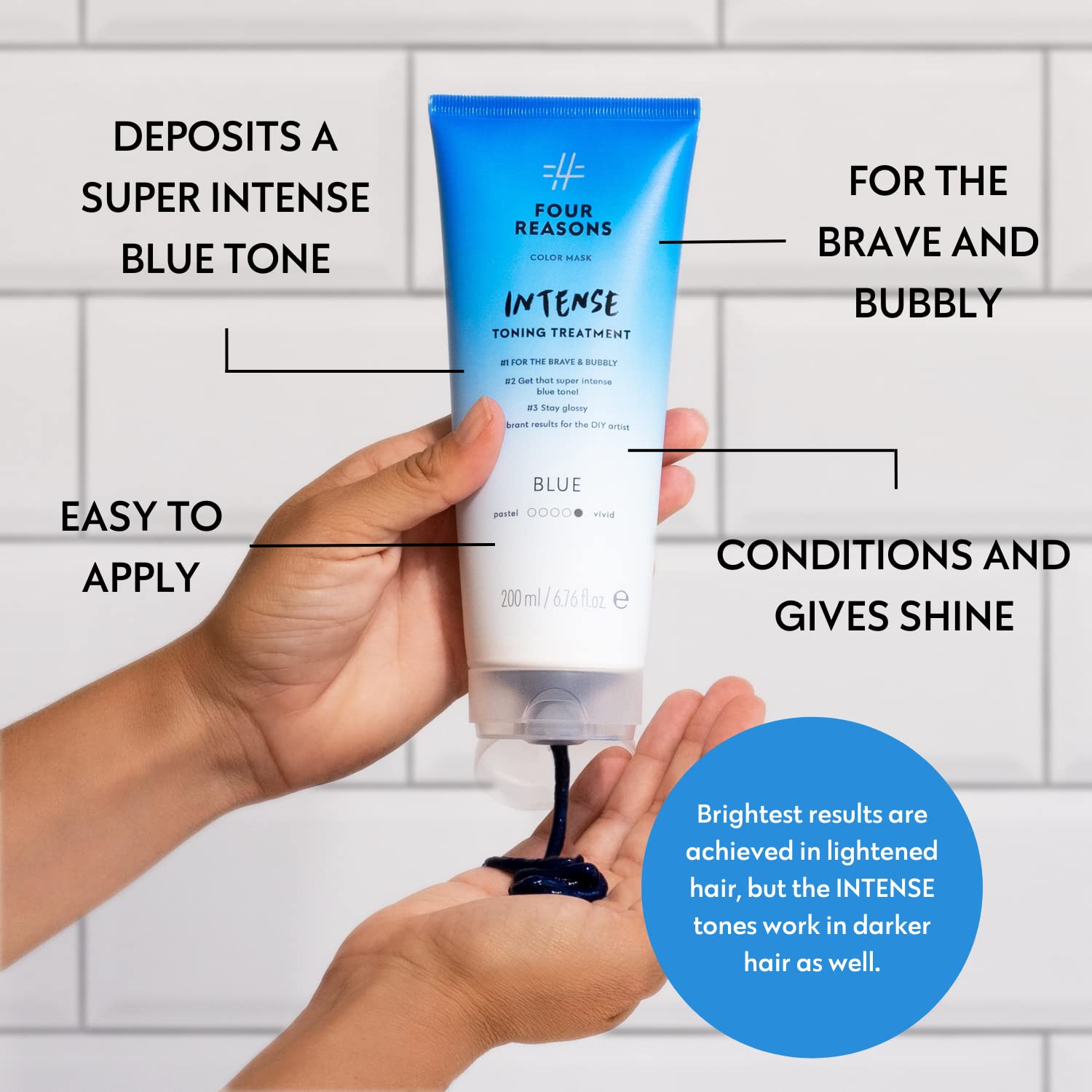 Four Reasons Color Mask INTENSE- Blue – (27 Colors) Intensive Toning Treatment - Color Depositing Conditioner – Semi Permanent Hair Dye for Lightened and Colored Hair– 100% Vegan, 6.76 fl oz - Image 4