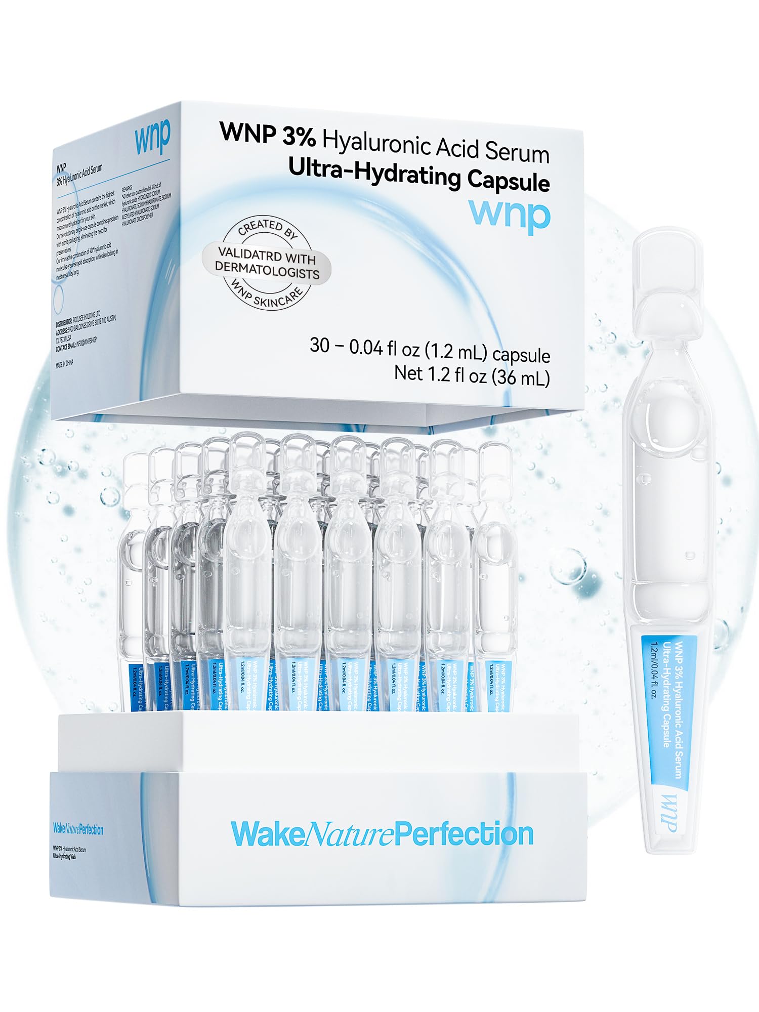 WNP3% 4D Hyaluronic Acid Serum Ultra Hydrating Serum Smoother Skin|Pre-makeup SkinCare|Anti-Aging serum for face Single-Use Vials Skincare for Dry&Sensitive skin(1.2 ml)*30