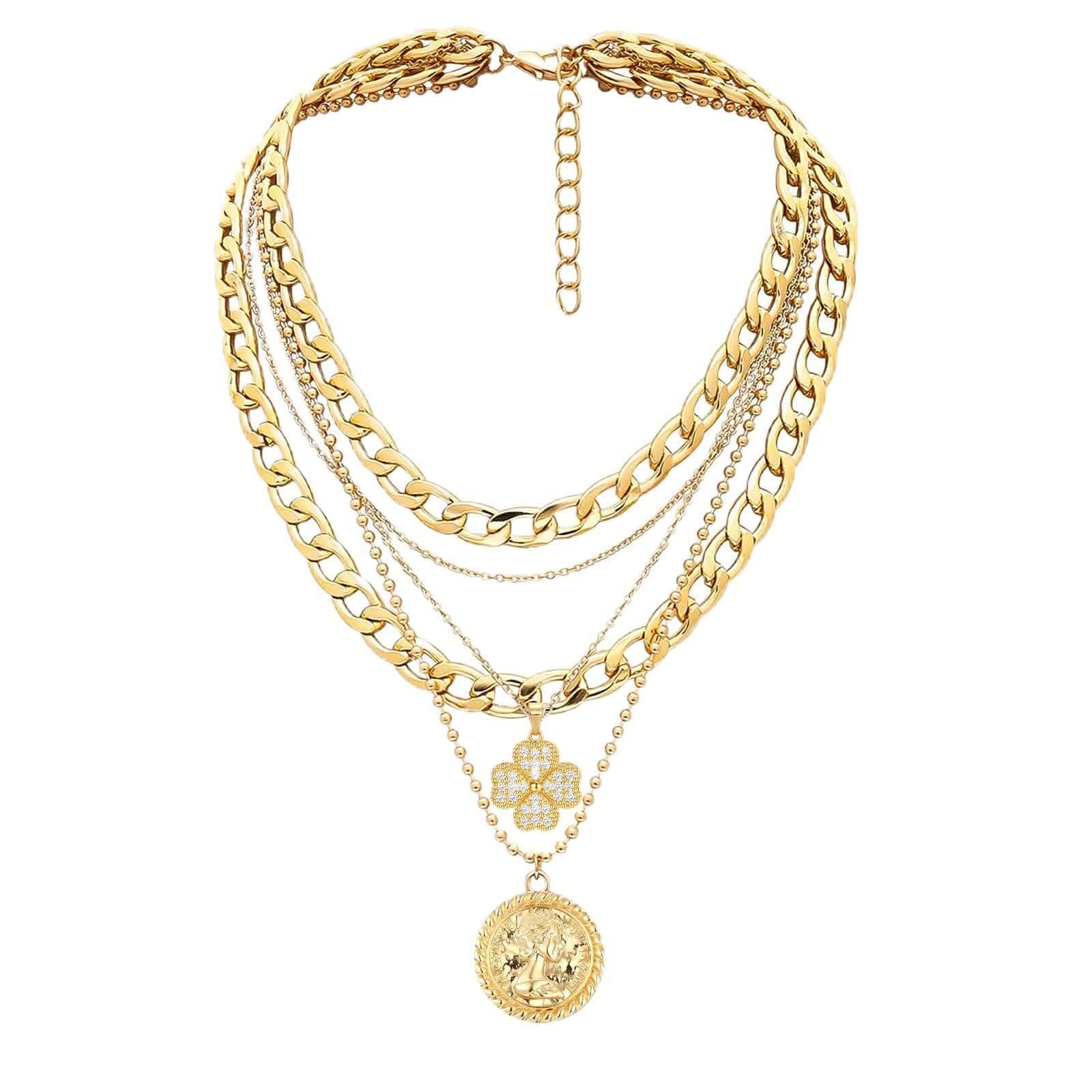 MJartoria Layered Necklaces for Women Trendy Retro Coin Pendant Dainty Chunky Chain, Choker Necklaces, Jewelry Birthday Gifts