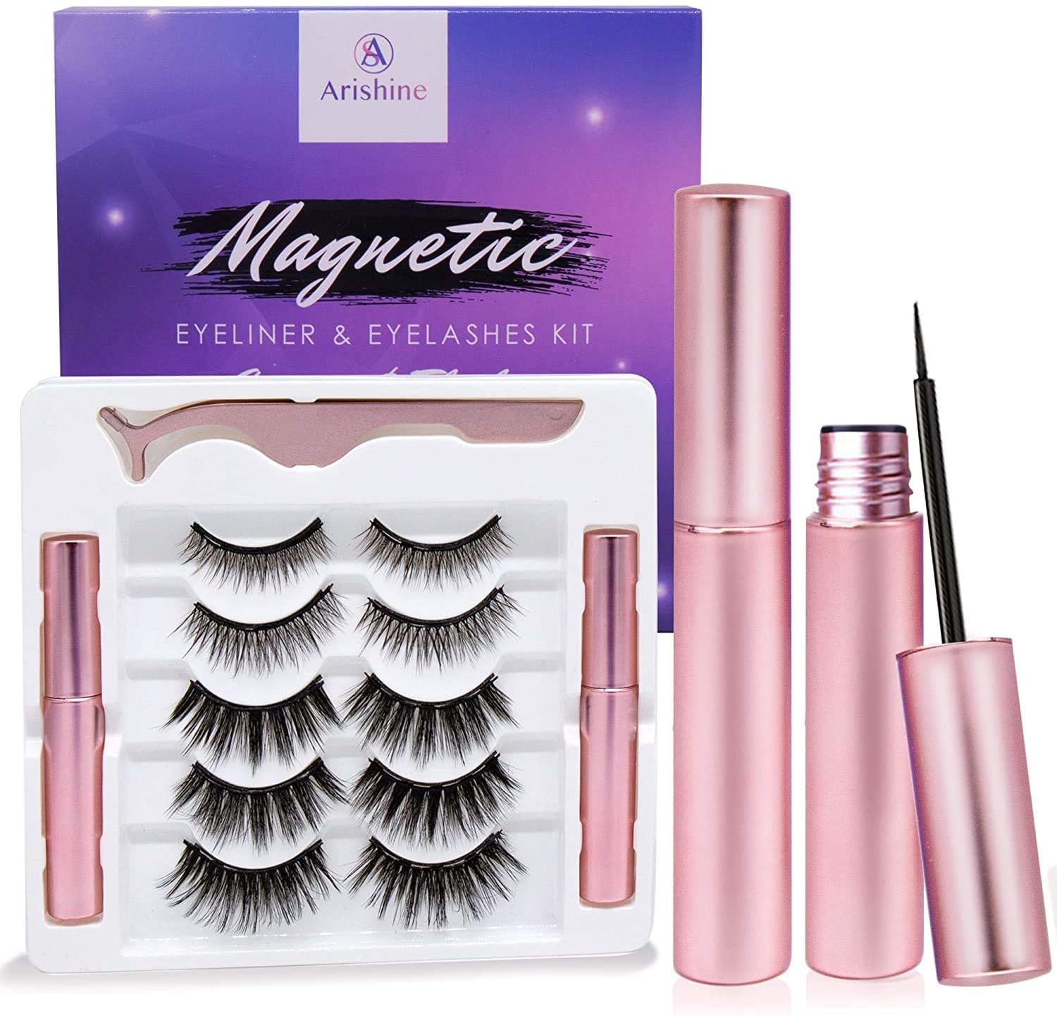 [5 Pairs] Eyelashes and Eyeliner Kit, Lanvier Reusable 3D False