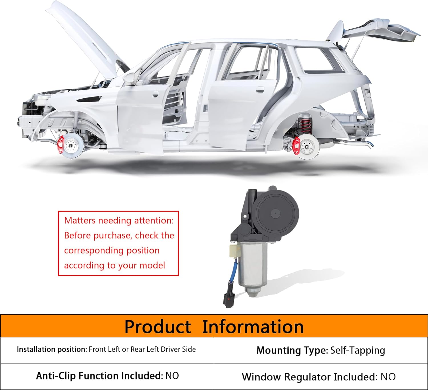 2 pins Power Window Motor Compatible with Ford F-550/F-450/F-350/F-250 Super Duty Front Left/Rear Left Driver Side 1999，Replace for F81Z1523395AA F81Z1523395BA F81Z15233V95AARM 742-186