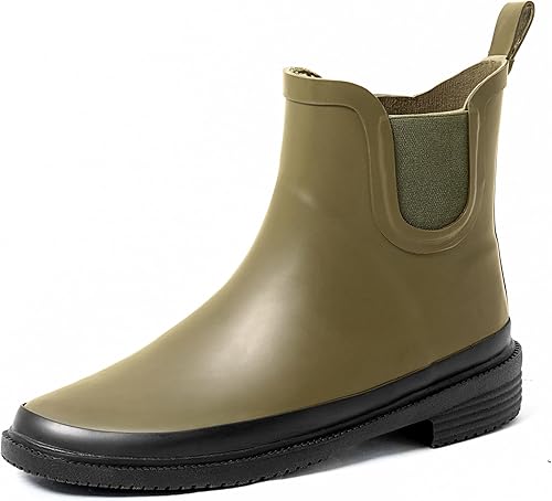 Ubon Women's Ankle Rain Boots Rubber Waterproof Wide Calf Ladies Water Proof Sho