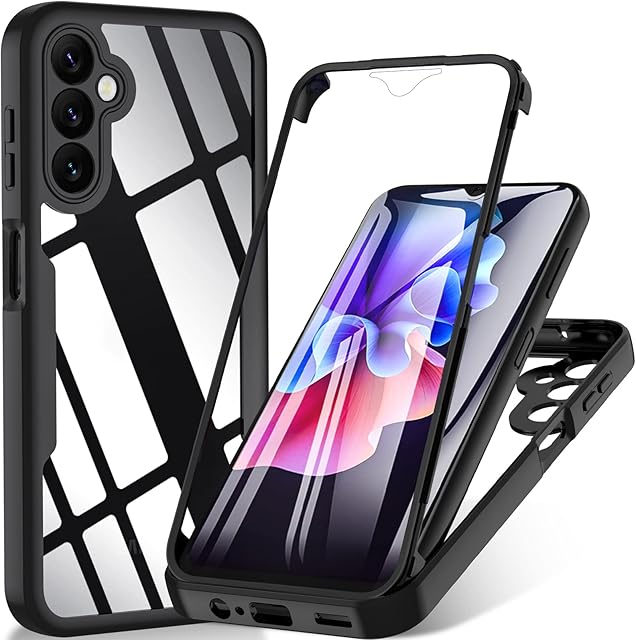 For Samsung Galaxy A14 Case, Samsung A14 4G|5G Case,[Military Grade Drop] 360° Full Body Rugged Bumper Case with Built-in 9H Screen Protector,Shoockproof Cover Phone Case, Black