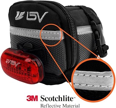 BV Strap-On Bike Bag with Reflective Material - Saddle Bag with Seperate Divider for Small Items for All Your Essentials - Bike Pouch with Taillight Hanger for Maximum Safety (Saddle Bag, Medium)
