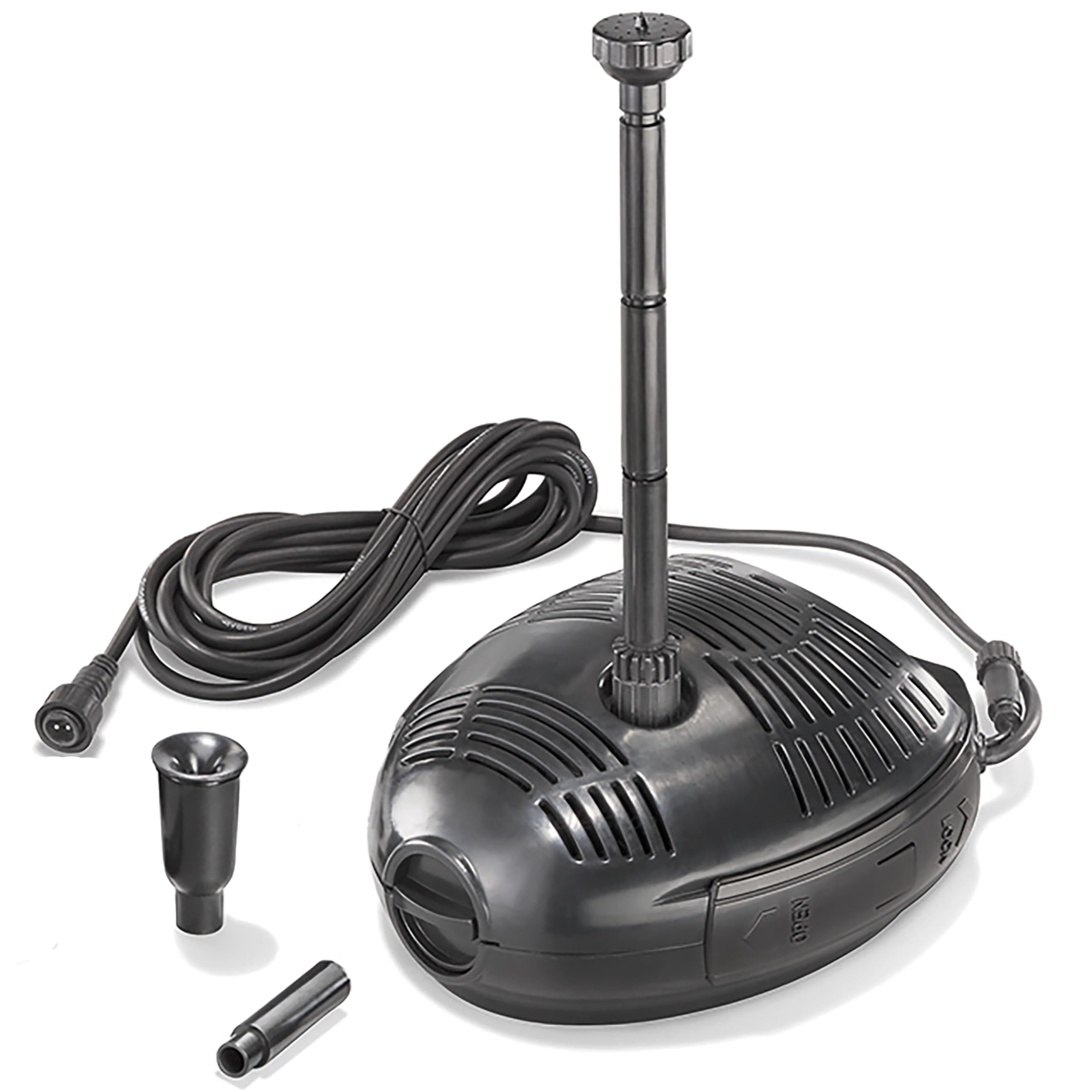 esotec Teichpumpe Roma 900/1500 mit Sprinklerset – 12-24V/DC Ersatzpumpe für Gartenteich, Brunnen & Wasserspiel – 1500 l/h IP68 101734