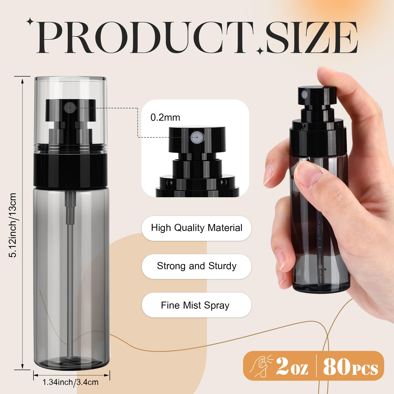 Confezione da 80 flaconi spray vuoti da 56,7 g, a prova di perdite, ricaricabili, in plastica, con tappo a pompa, per viso, capelli, profumi, prodotti per la cura della pelle, toner, oli