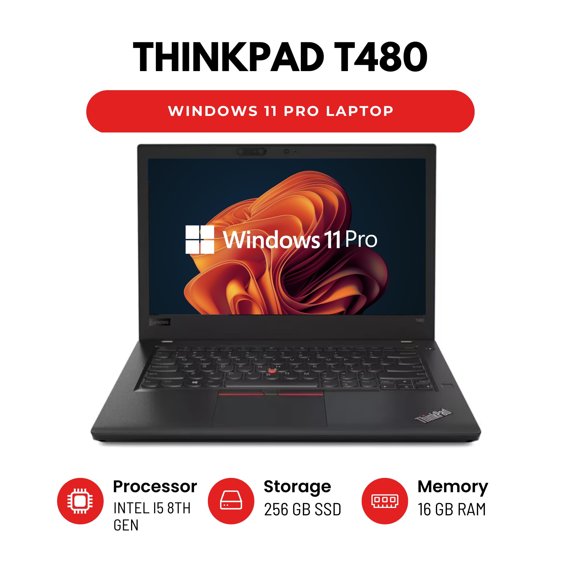 Lenovo ThinkPad T480 14” Laptop – Intel Core i5 8th Gen CPU – 16GB