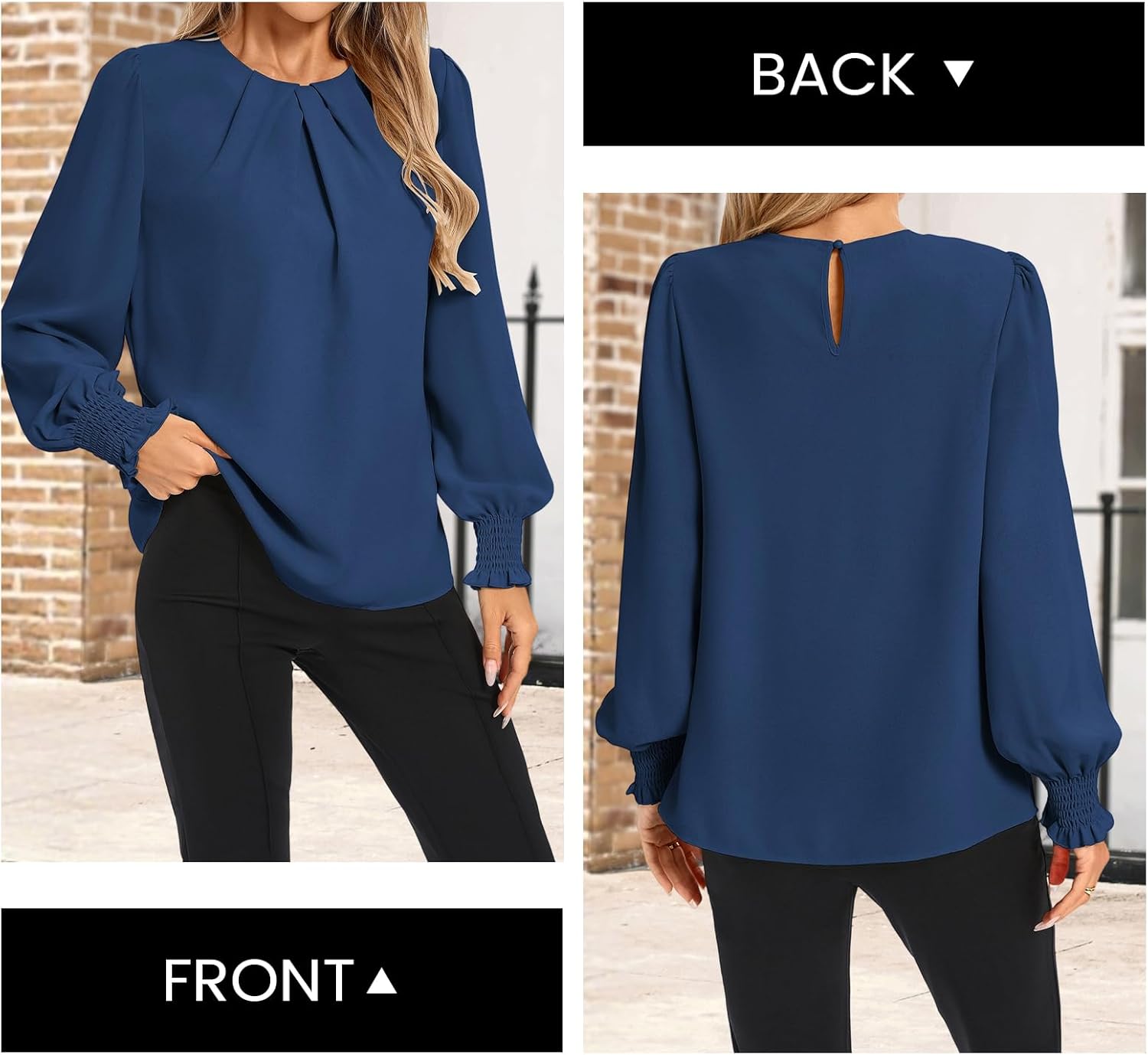 Kate Kasin Womens Dressy Business Casual Tops, Pleated Long Sleeve Shirts, Office Work Blouses - Image 4