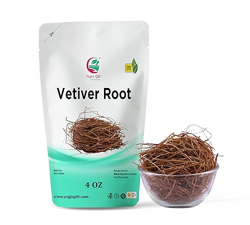 VETIVER Root 4 onzas (4.02 oz)  Grandes raíces aromáticas  Fragancia hipnotizante 100% pura y natural  Producto de la India  Sin OMG, vegano  Yogi's