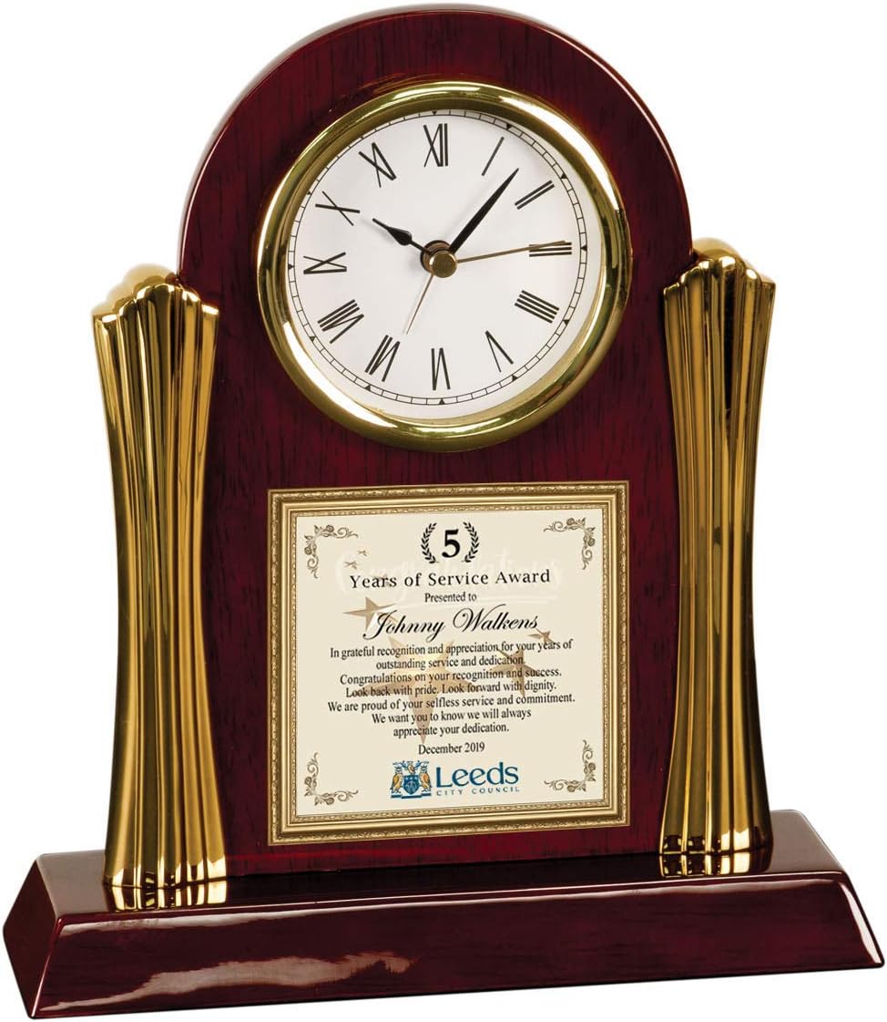 AllGiftFrames Best Service Award Company Service Award Present Employee Coworker Colleague Logo Gift Ideas Him Her Cherry Wood Table Desk Clock Executive Month 5 10 15 20 Years