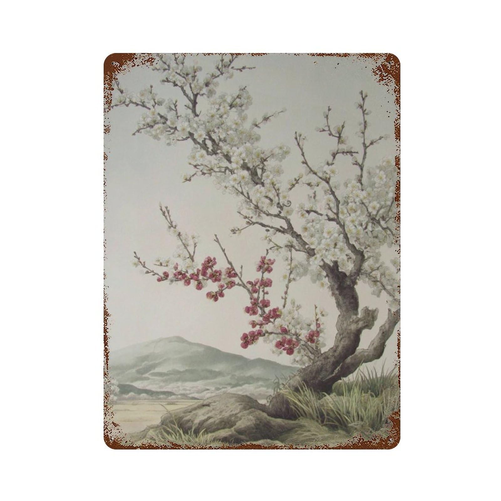 xiaoxiaoshen Japanese Plum Blossom Floral Landscape Oriental Botanical Wall Decor Art Metal Tin Poster Modern Home Decor Art Home Bar Shop Decorations Vintage Sign 40x30cm