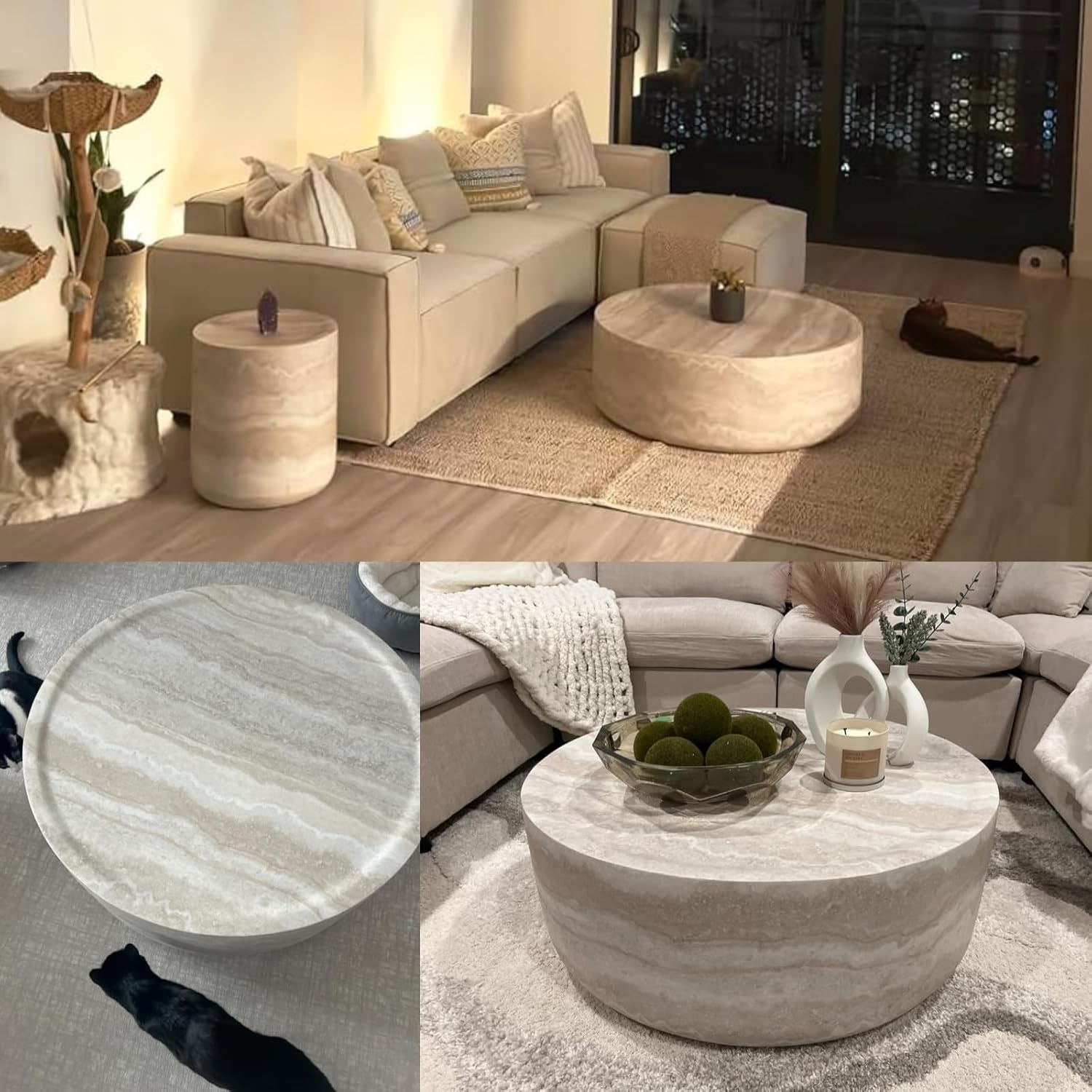 KEVINSPACE Round Coffee Table for Living Room Modern Faux Marble Center Circle Table Side Table Accent Table Farmhouse Coffee Table for Apartment Bedroom Office Balcony Faux Marble (ø35.43" x 12")
