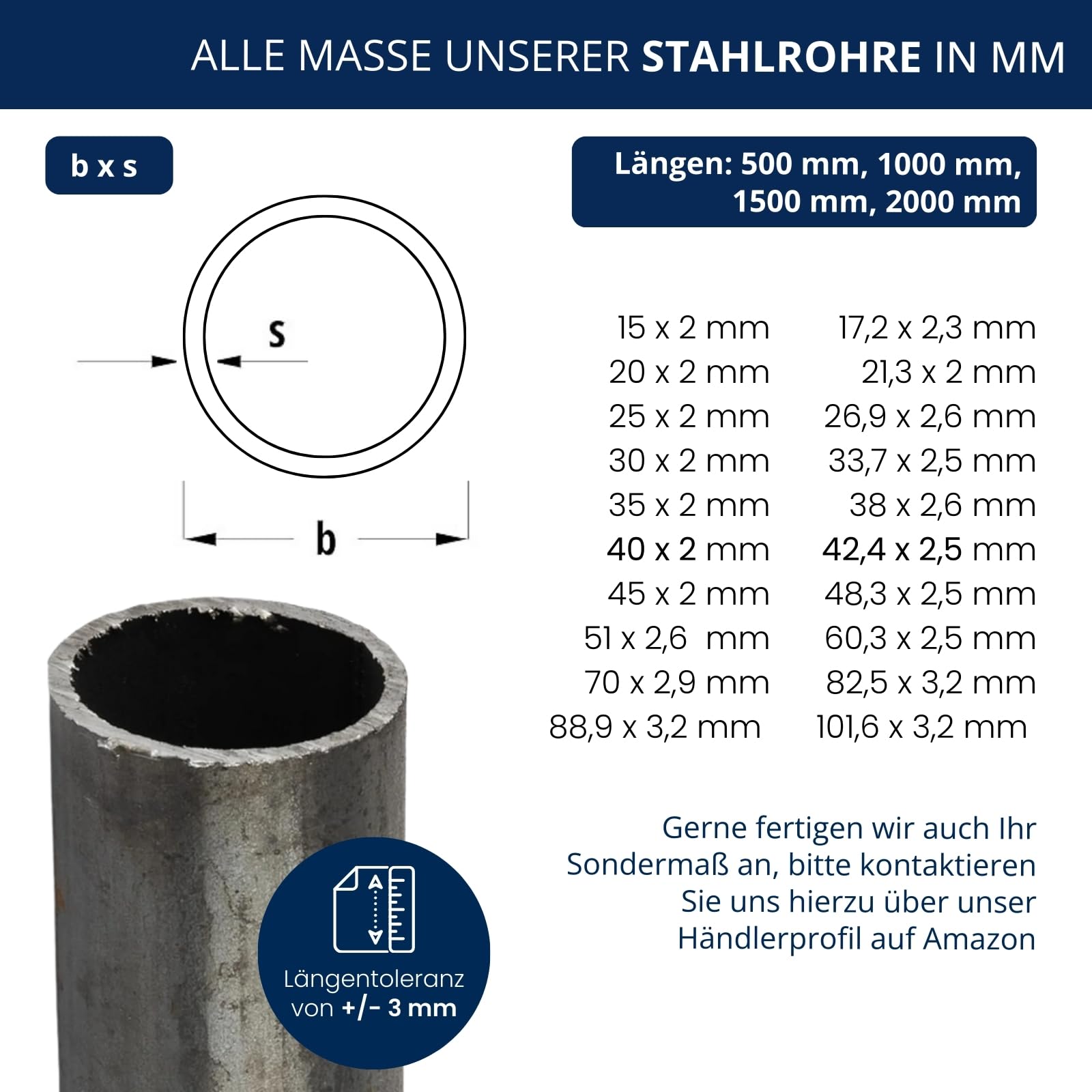 Thyssenkrupp Stahlrohr Rund 33,7 X 2,6 Mm – 1500 Mm Länge, P235TR1 – Zum Schweißen & Konstruieren