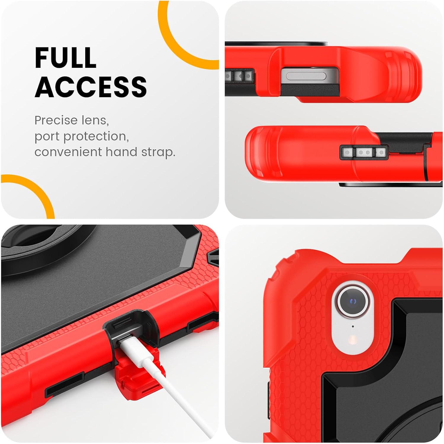 Timecity Case for iPad mini 7th/6th Generation 8.3 inch, Case for iPad mini 7/6 for Kids with Screen Protector Pencil Holder Swivel Stand Hand/Shoulder Strap Drop-Proof Cover for Mini A17 Pro- Red