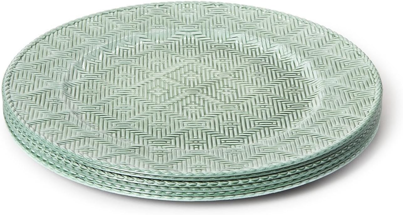 Two's Company Verdigris, Faux Rattan Pattern Charger Plates, Set of 4, 13-inch Diameter