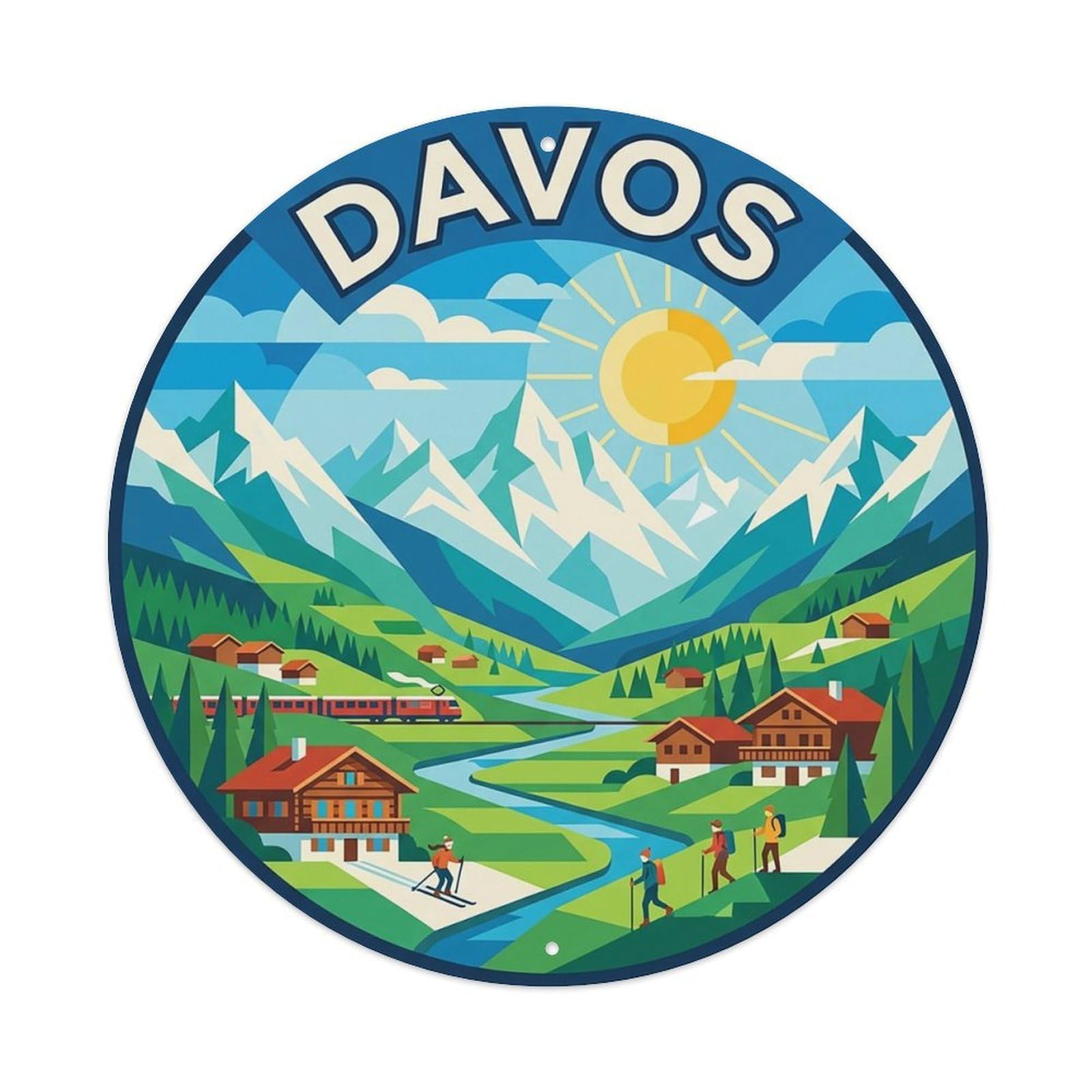 Yrnq 8X8inch Vintage Style Switzerland Retro Travel Davos Metal Tin Sign