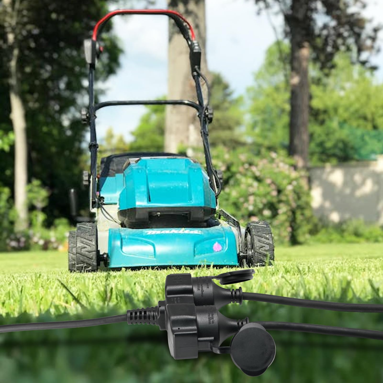 XUANSHI Cavo di prolunga per esterni, 15 m, con 2 prese Schuko, doppio cavo di alimentazione per esterni, IP44, H07RN-F 3G, 1,5 mm², cavo di gomma, 2 scomparti, esterno con tappo di protezione 3500 W