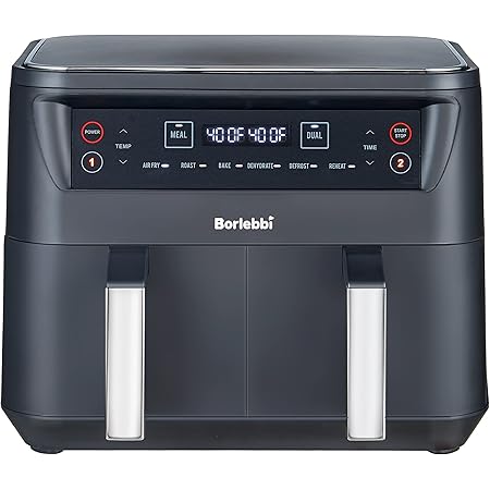 Air Fryer, 8 Quart Dual Zone Air Fryers Oilless Cooker with 2 Independent Nonstick Frying Baskets, 6-in-1 Cooking Functions Airfryer, Black