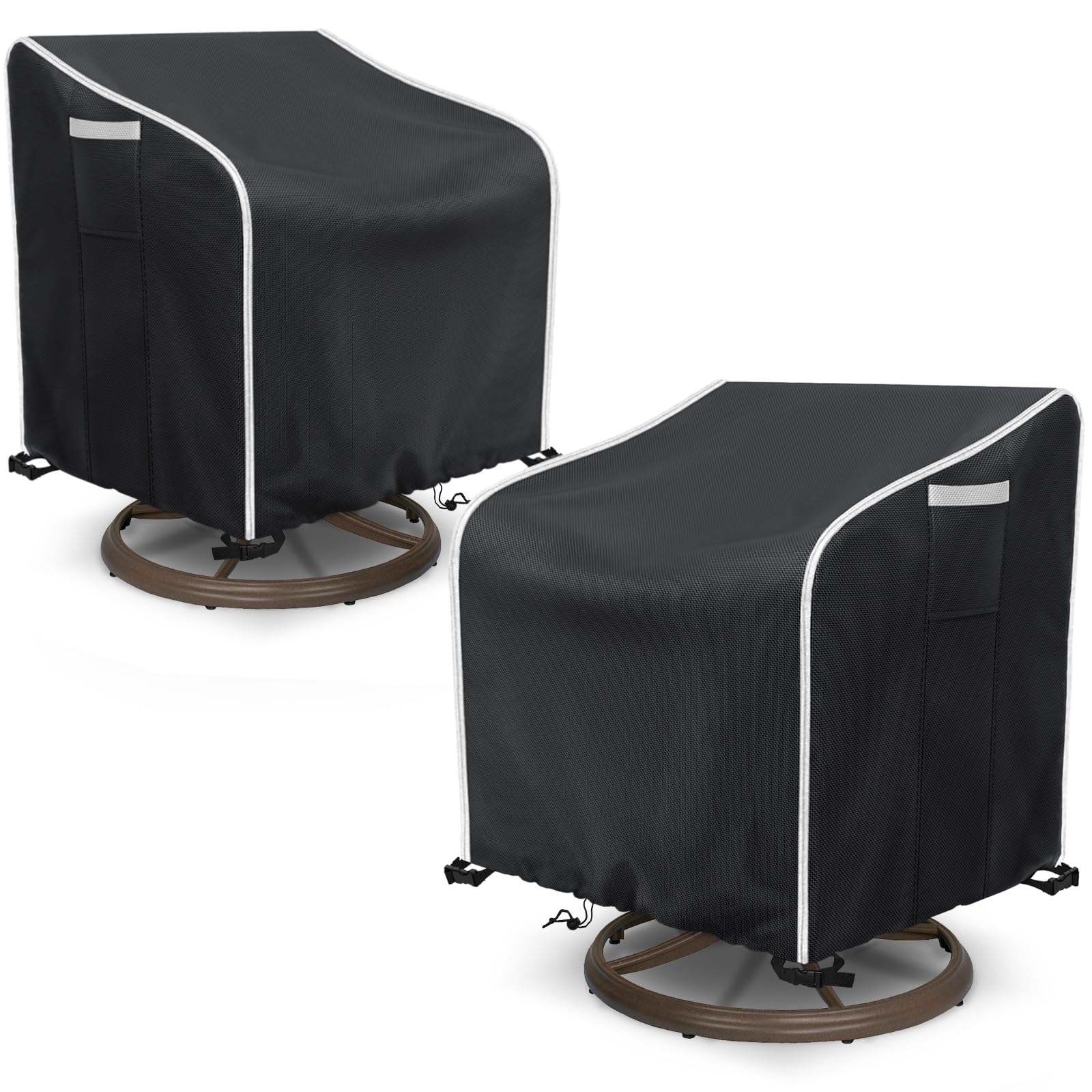 AKEfit Outdoor Swivel Lounge Chair Cover 2 Pack,Heavy Duty Waterproof Patio Chair Covers for All-Weather Protection Outdoor Lawn Furniture, Black-30W