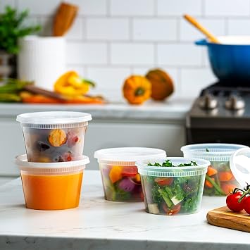 GUSTO 16 oz Plastic Deli Containers with Lids [240 Sets] Food Storage | Microwave, Dishwasher & Freezer Safe, Disposable or Reusable, BPA Free, Leak-Proof, Soups, Takeout, Meal Prep & Leftovers