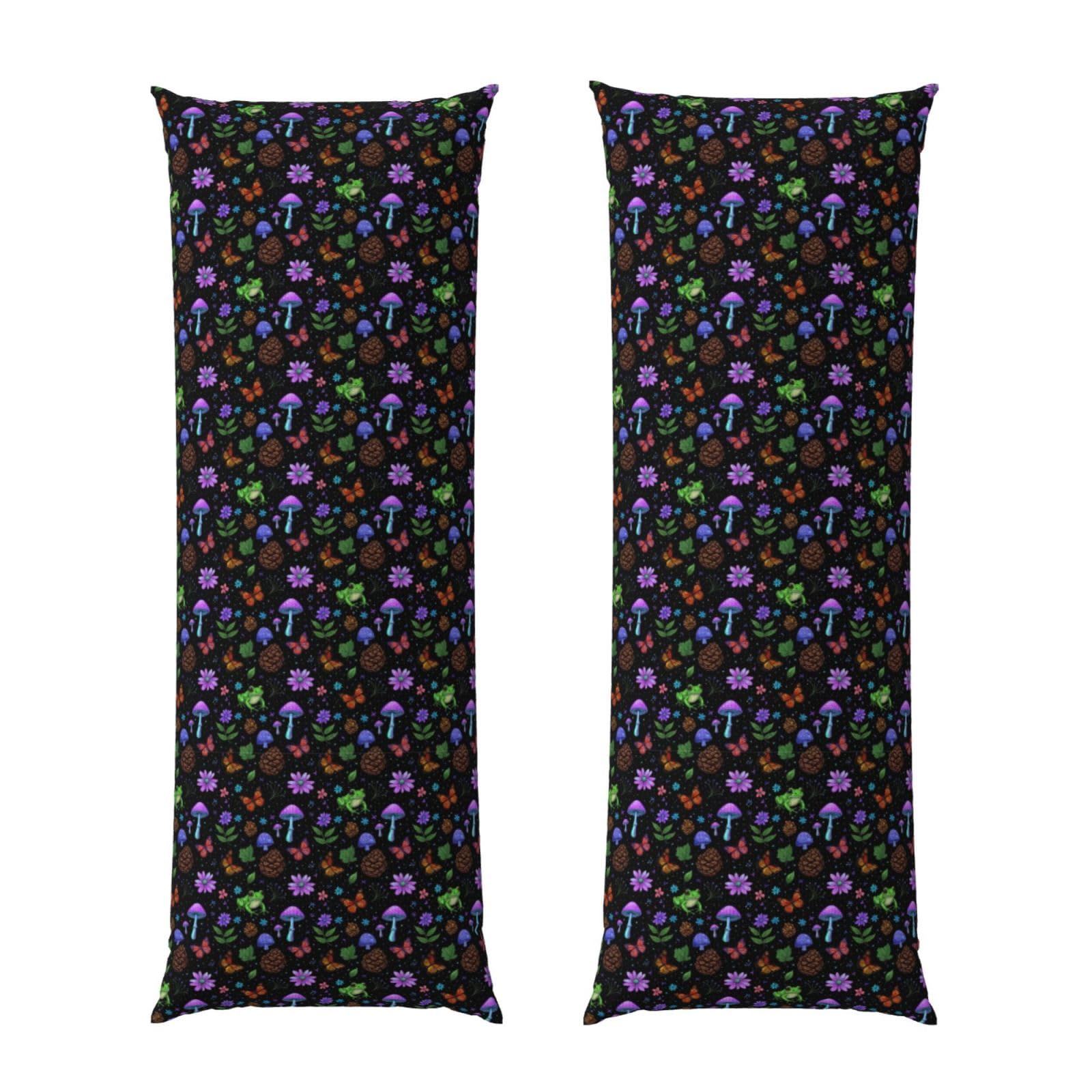 Body Pillowcase 20x54, Goth Moon Frogs Moth Magical Mushroom Leaves, Plush Velvet Pillow Cover with Zipper, Cozyffy Rectangular Cushion Case for Couch Bed Home Hotel