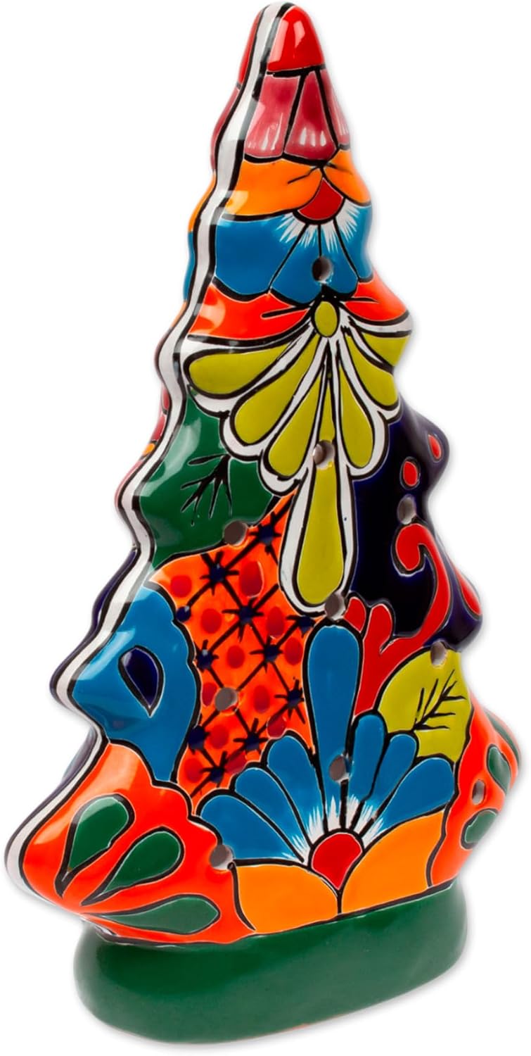 NOVICA Handmade Ceramic Lantern Christmas Talavera from Mexico Multicolor Holiday Decor Ornaments 'Christmas Glow'
