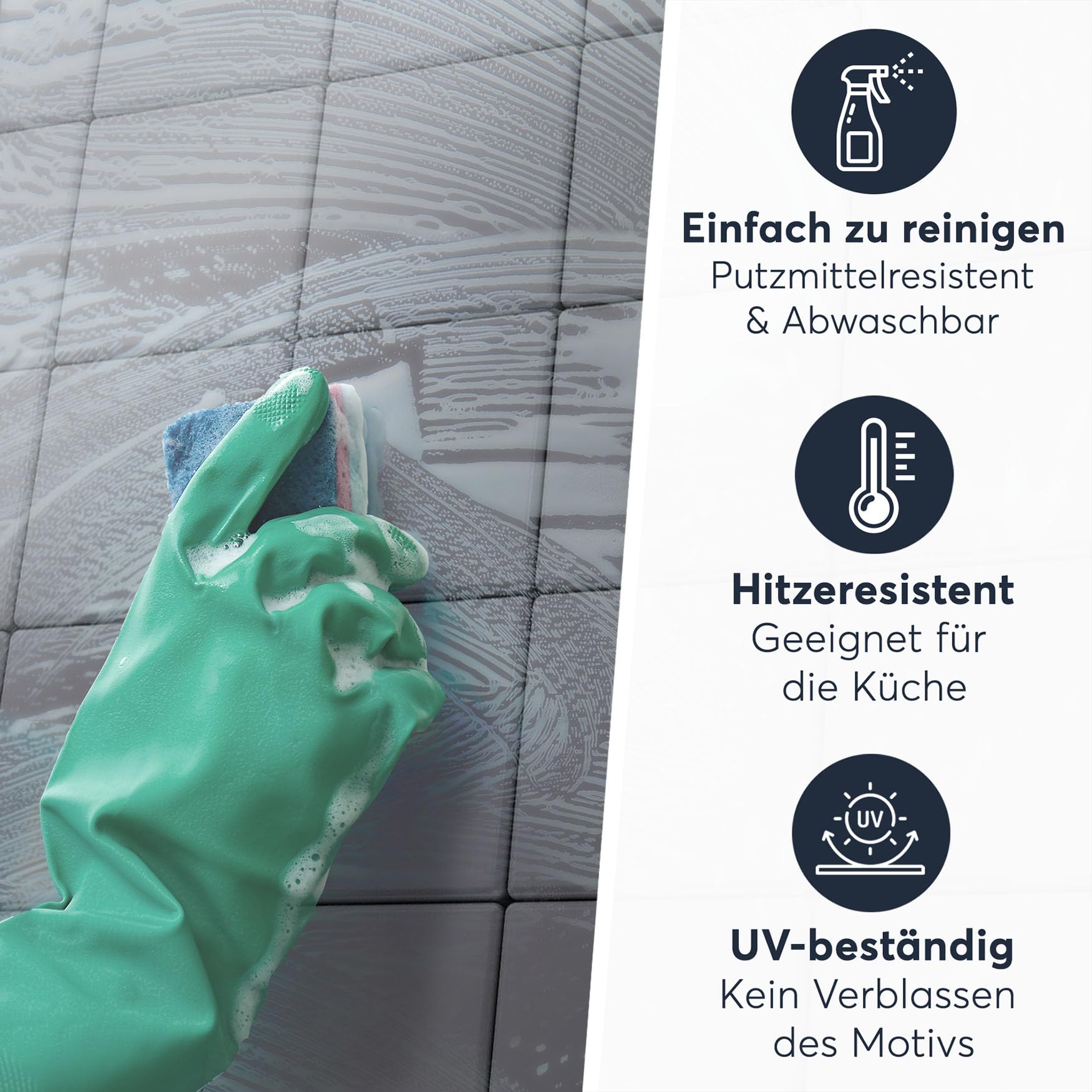 Badfliesen I Selbstklebende Fliesensticker Fliesen Tattoo Küchen-Folie Wand Deko I 10x10 cm Farbe Grau Light - 36 Stück