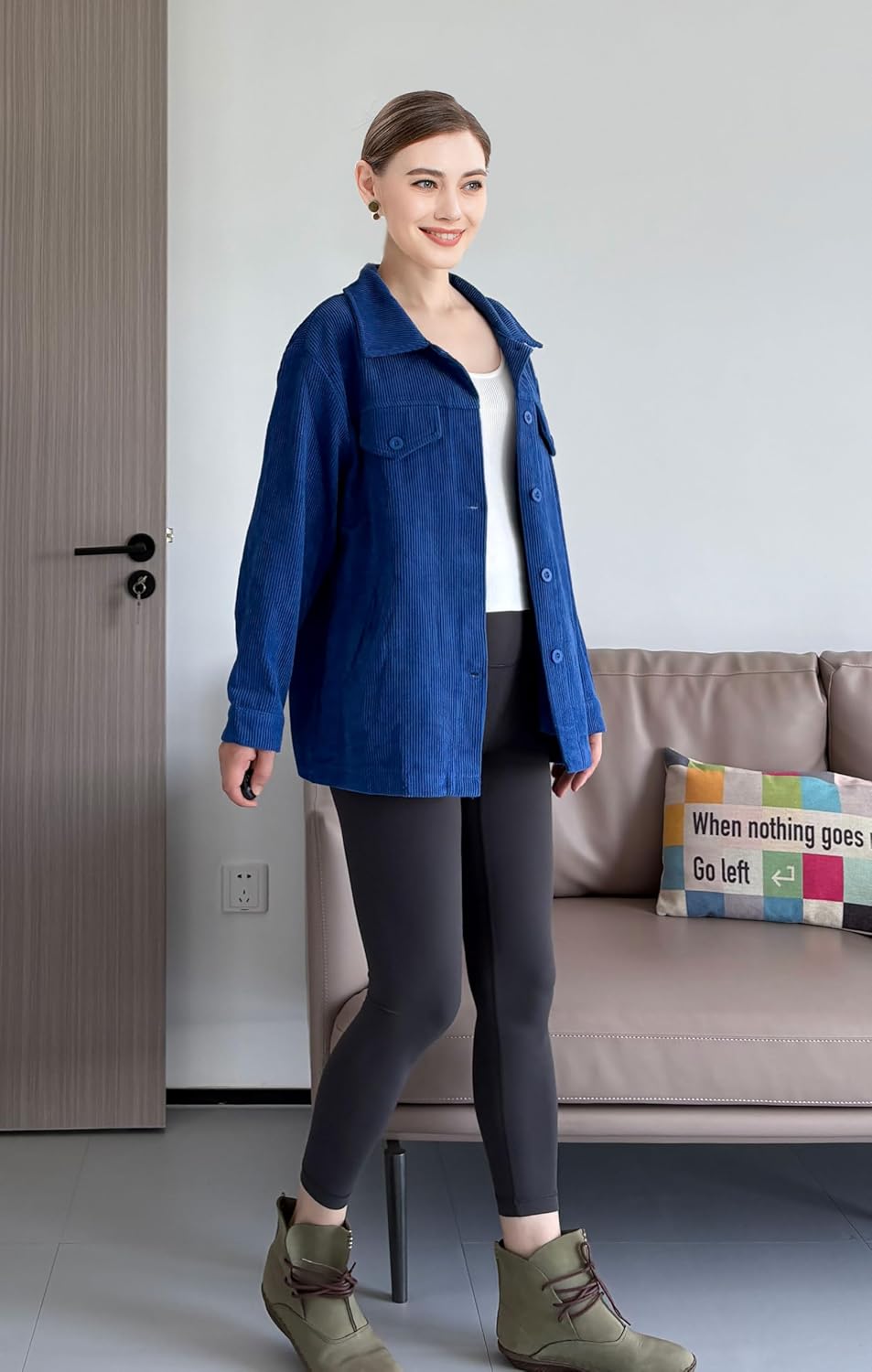 FTCayanz Women's Corduroy Shacket Jacket Long Sleeve Button Down Shirts Coats Tops with Pockets - Image 3