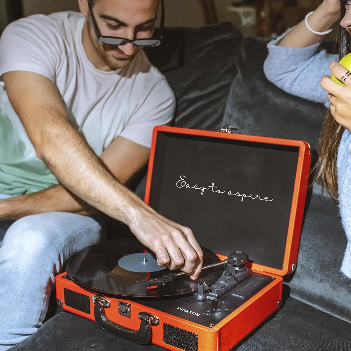 PRIXTON Giradischi in Vinile Vintage VC400 Lettore Bluetooth USB 2 Altoparlanti Rosso