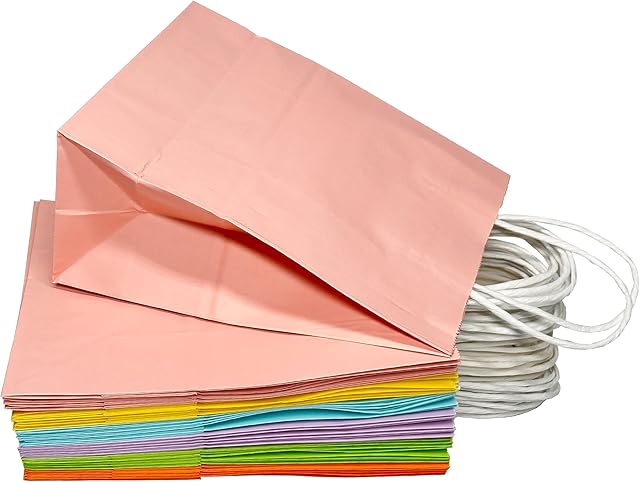 30 Pcs Kraft Paper Gift Wrap Bags Party Favor Bags with Handle 6 Colors (Rainbow)