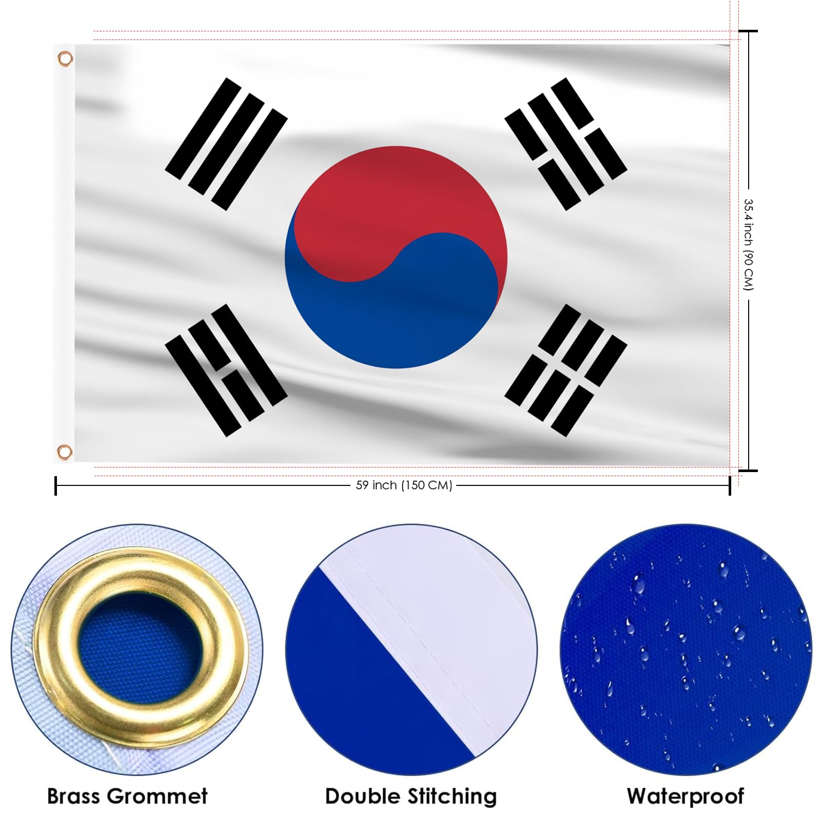 AhfuLife South Korea Flag 5ft x 3ft for Party Decorations, 2Pcs Large Korea Flag Polyester Double Side with Brass Eyelets for World Cup Football National Day Garden Street Indoor Outdoor - Image 2